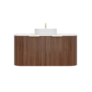 VITO ARDEN-S WALNUT 1200MM FLUTED CURVED SINGLE BOWL WALL HUNG VANITY
