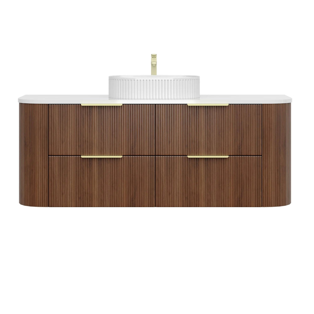 VITO ARDEN-D WALNUT 1200MM FLUTED CURVED SINGLE BOWL WALL HUNG VANITY