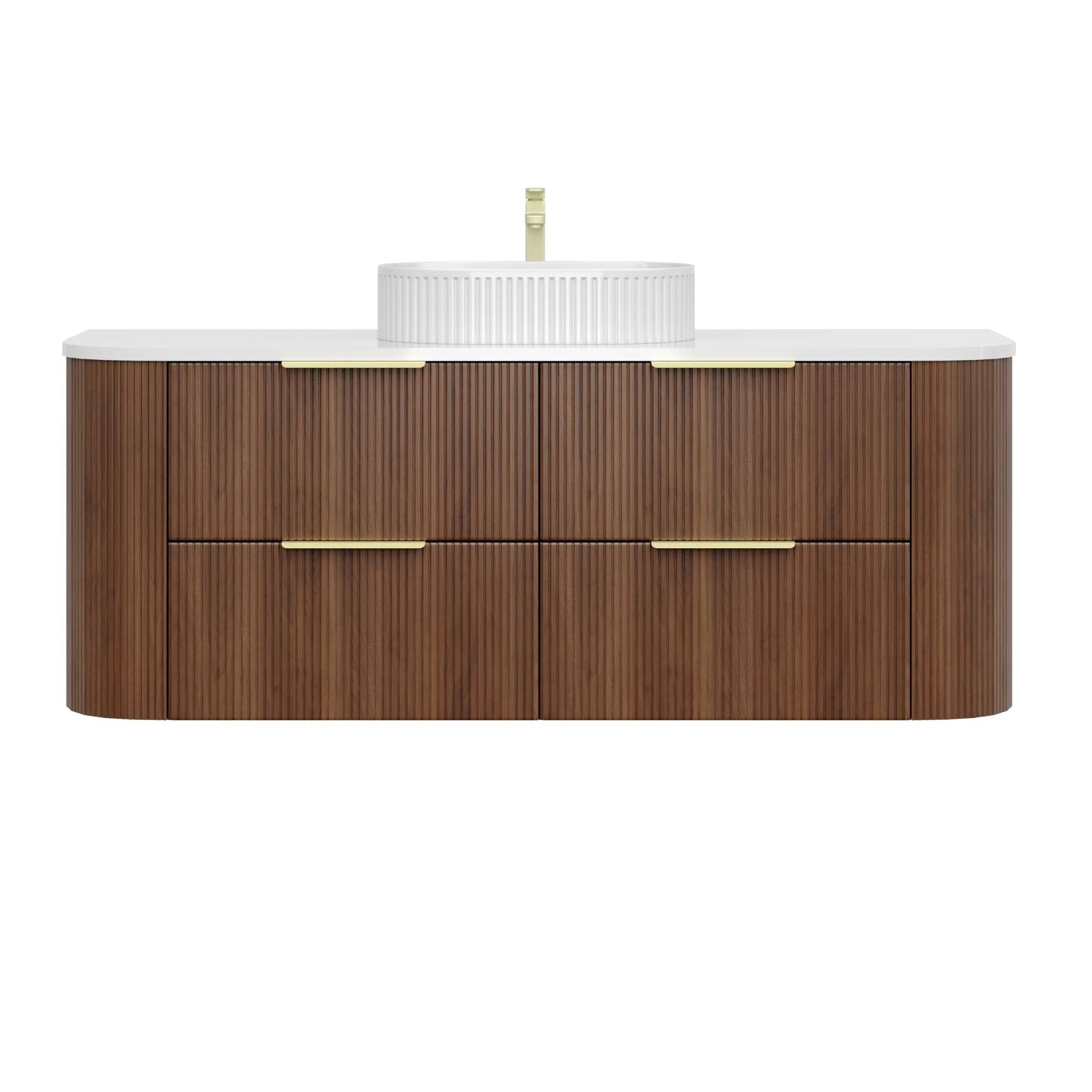 VITO ARDEN-D WALNUT 1200MM FLUTED CURVED SINGLE BOWL WALL HUNG VANITY