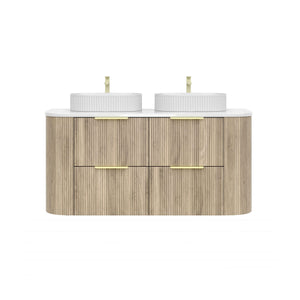 VITO ARDEN-D CLASSIC OAK 1200MM FLUTED CURVED DOUBLE BOWL WALL HUNG VANITY