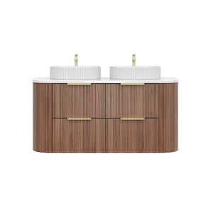 VITO ARDEN-D PRIME OAK 1200MM FLUTED CURVED DOUBLE BOWL WALL HUNG VANITY
