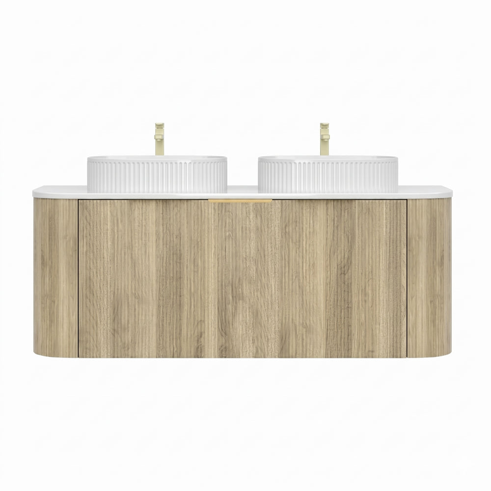 VITO ARDEN-S CLASSIC OAK 1200MM FLUTED CURVED DOUBLE BOWL WALL HUNG VANITY