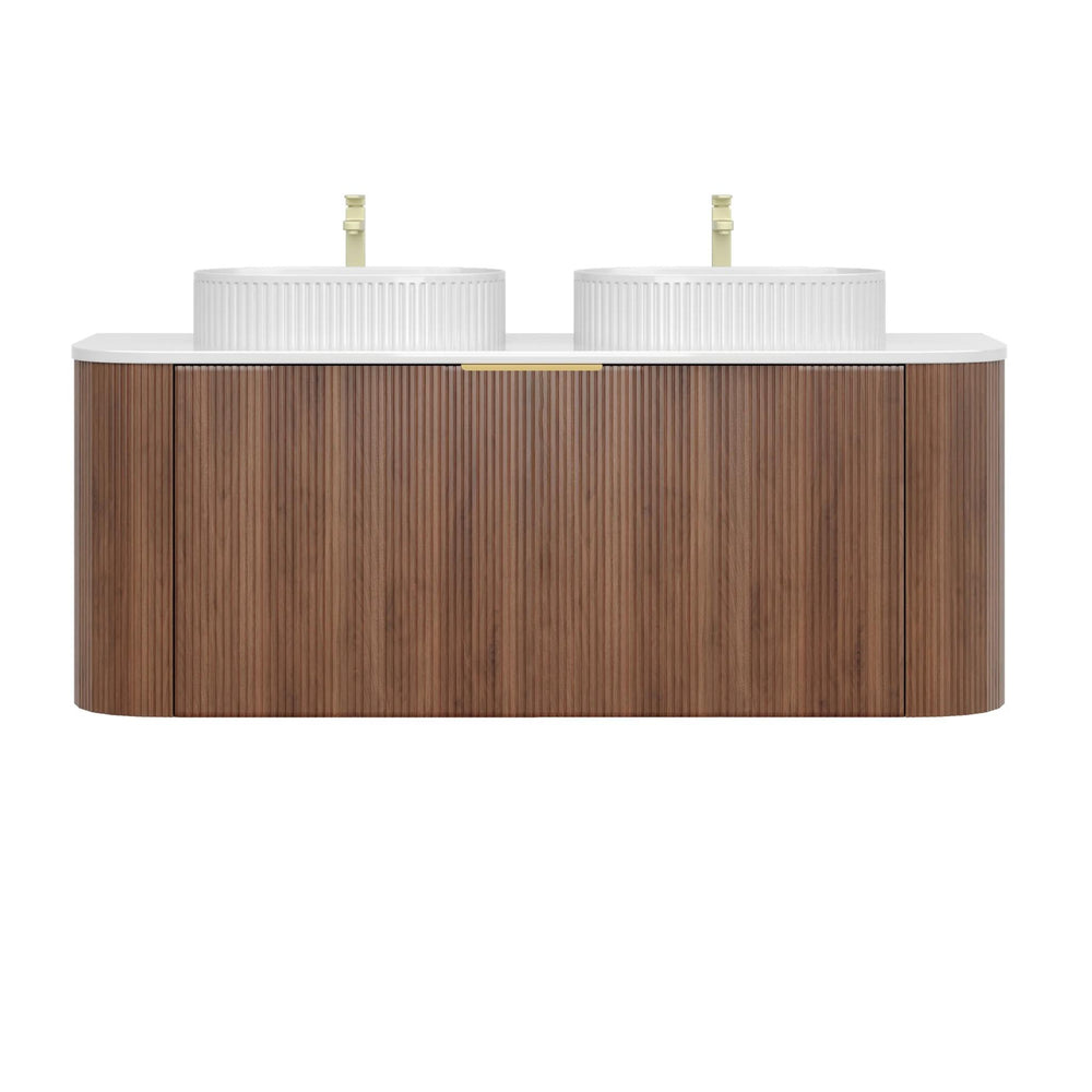 VITO ARDEN-S WALNUT 1200MM FLUTED CURVED DOUBLE BOWL WALL HUNG VANITY