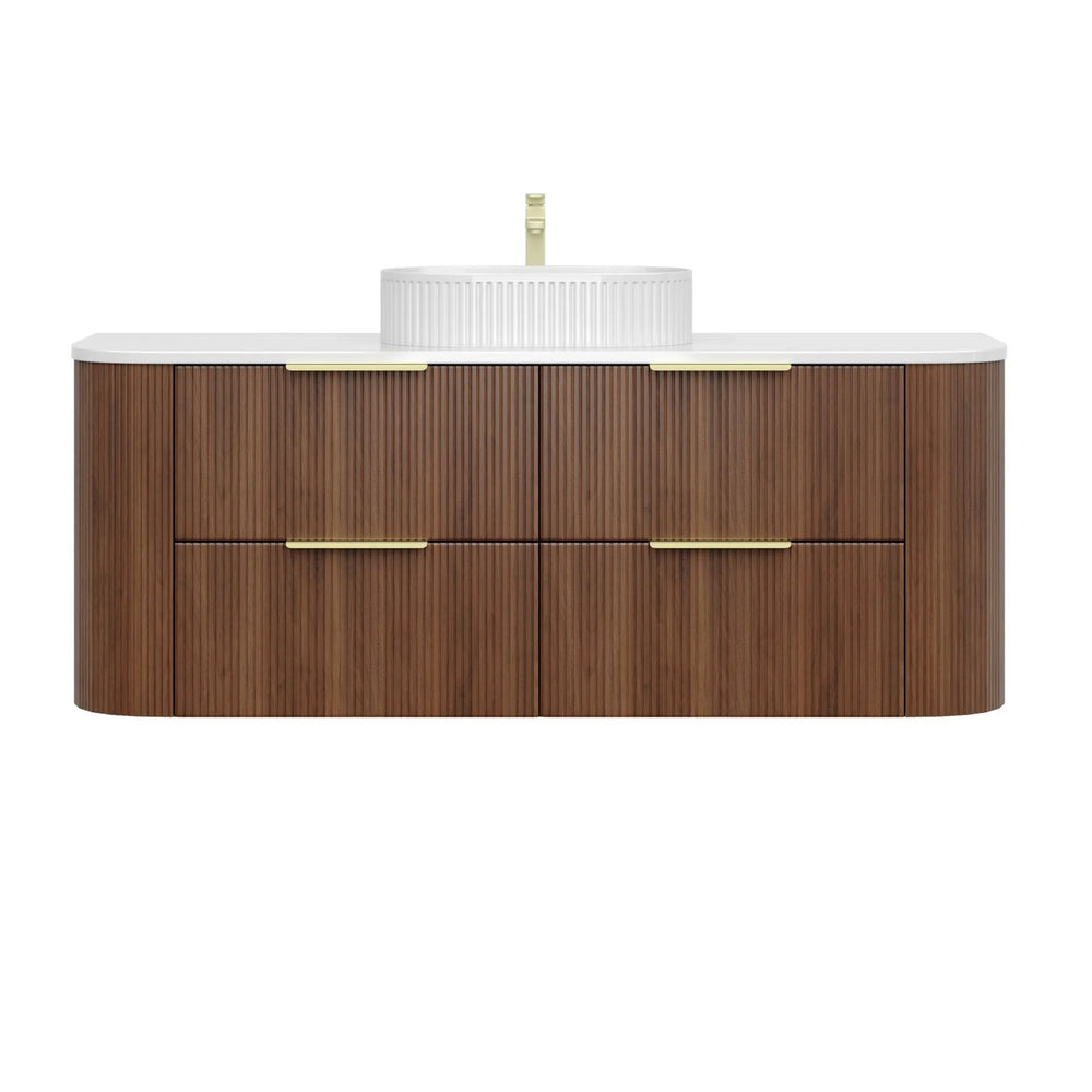 VITO ARDEN-D WALNUT 1500MM FLUTED CURVED SINGLE BOWL WALL HUNG VANITY