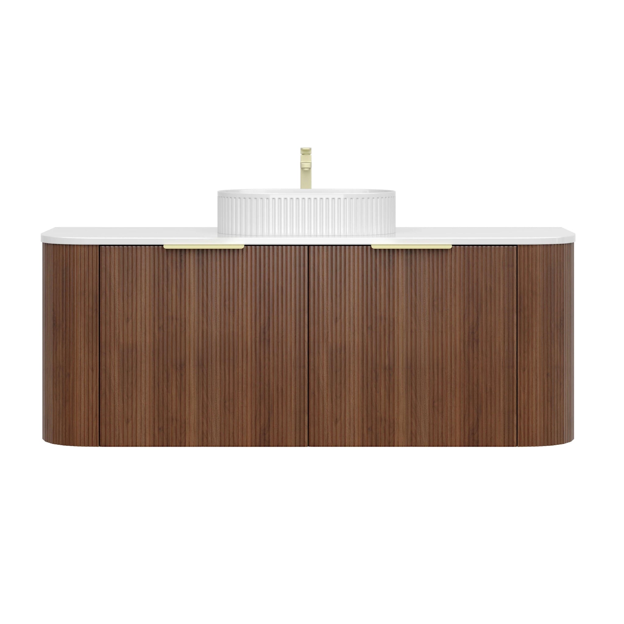 VITO ARDEN-S WALNUT 1500MM FLUTED CURVED SINGLE BOWL WALL HUNG VANITY