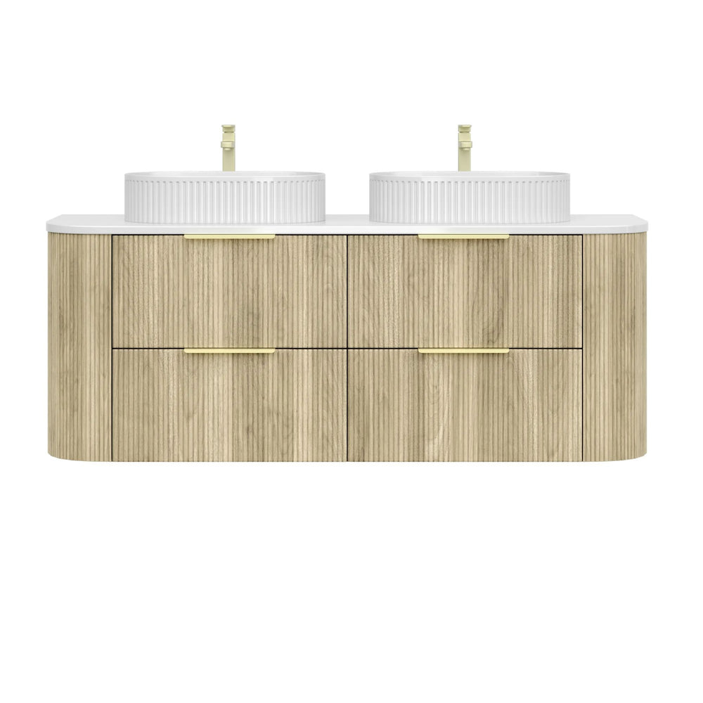 VITO ARDEN-D CLASSIC OAK 1500MM FLUTED CURVED DOUBLE BOWL WALL HUNG VANITY