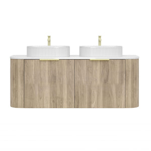 VITO ARDEN-S CLASSIC OAK 1500MM FLUTED CURVED DOUBLE BOWL WALL HUNG VANITY