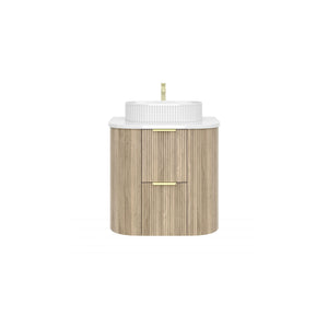 VITO ARDEN-D CLASSIC OAK 600MM FLUTED CURVED SINGLE BOWL WALL HUNG VANITY