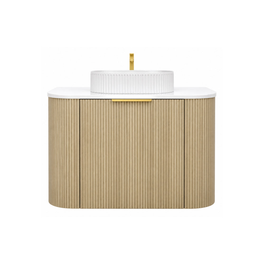 VITO ARDEN-S CLASSIC OAK 600MM FLUTED CURVED SINGLE BOWL WALL HUNG VANITY