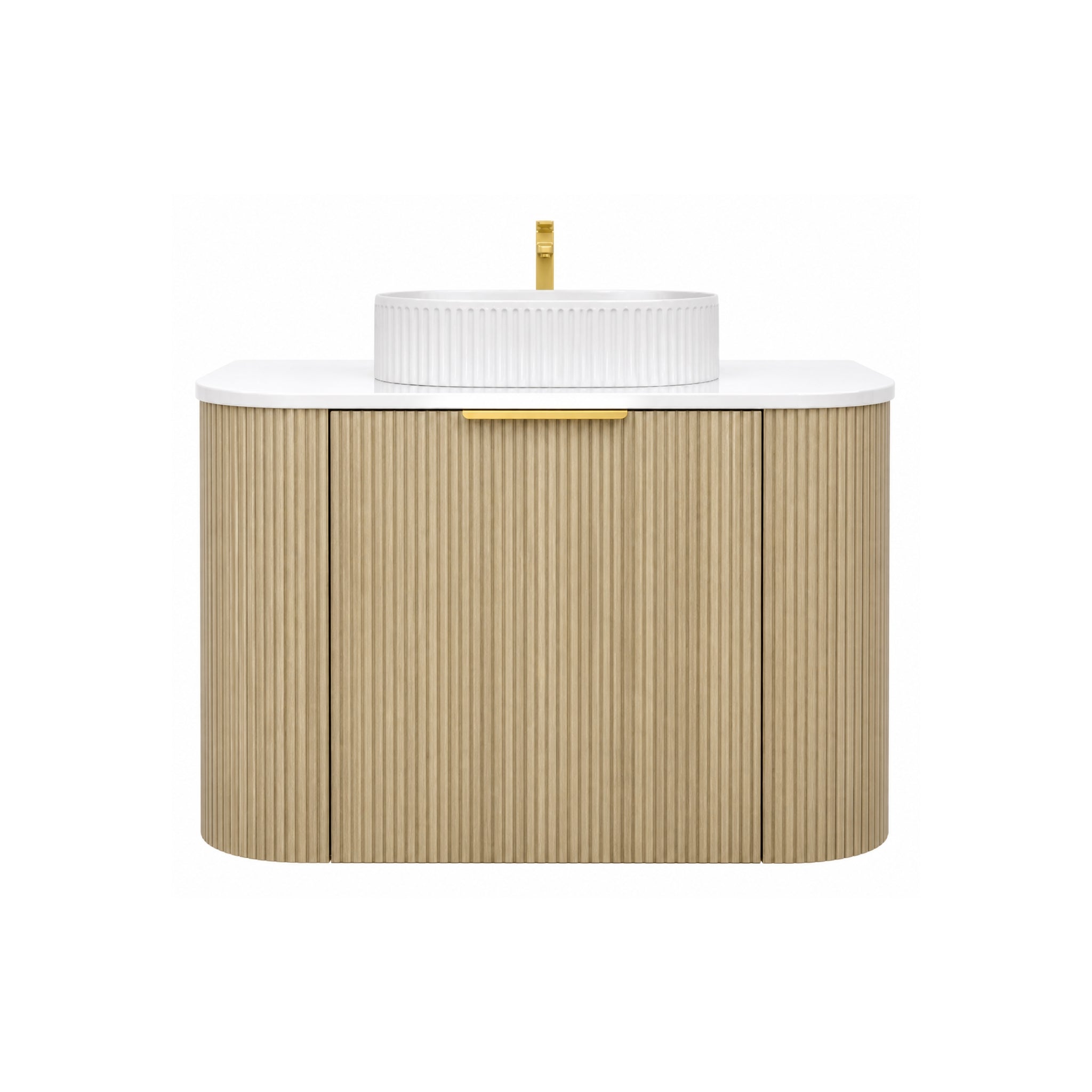 VITO ARDEN-S CLASSIC OAK 600MM FLUTED CURVED SINGLE BOWL WALL HUNG VANITY
