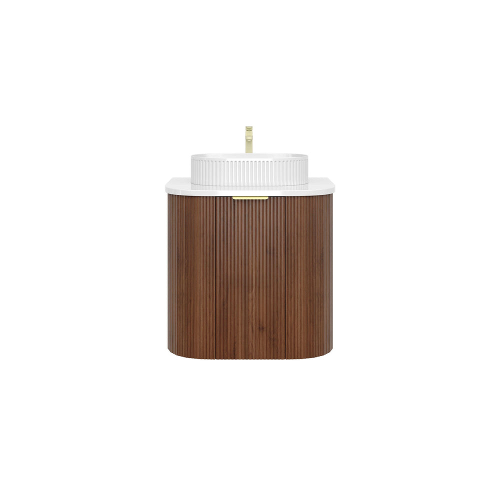 VITO ARDEN-S WALNUT 600MM FLUTED CURVED SINGLE BOWL WALL HUNG VANITY