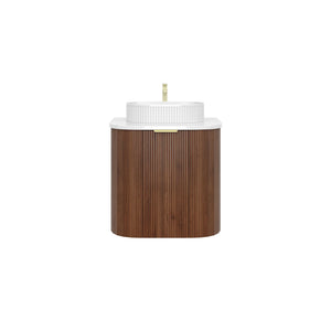 VITO ARDEN-S WALNUT 600MM FLUTED CURVED SINGLE BOWL WALL HUNG VANITY