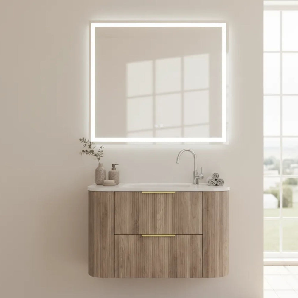 VITO ARDEN-D CLASSIC OAK 600MM FLUTED CURVED SINGLE BOWL WALL HUNG VANITY