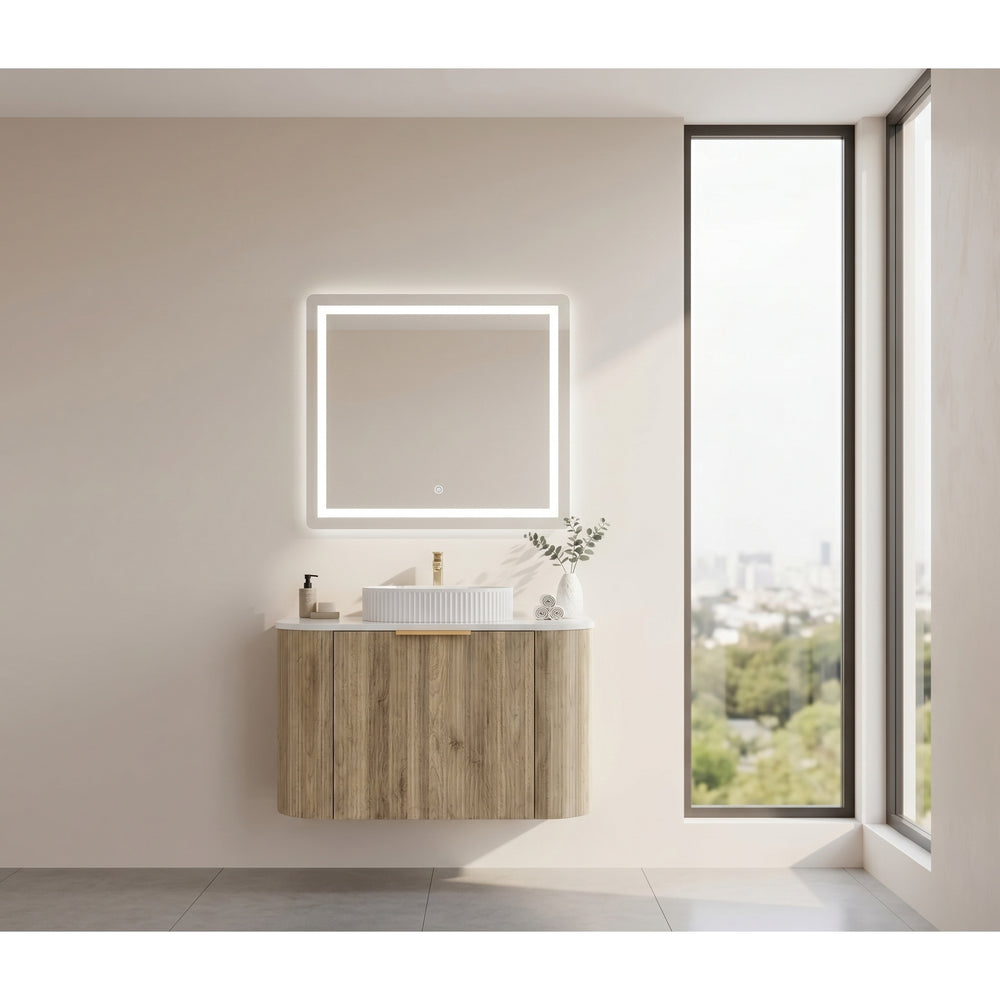 VITO ARDEN-S CLASSIC OAK 750MM FLUTED CURVED SINGLE BOWL WALL HUNG VANITY