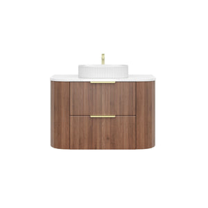 VITO ARDEN-D PRIME OAK 900MM FLUTED CURVED SINGLE BOWL WALL HUNG VANITY
