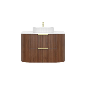 VITO ARDEN-D WALNUT 900MM FLUTED CURVED SINGLE BOWL WALL HUNG VANITY