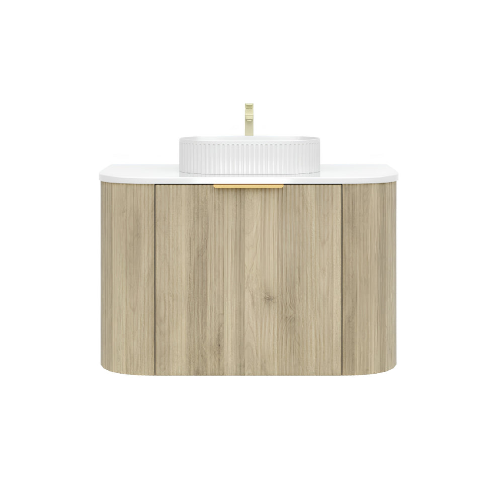 VITO ARDEN-S CLASSIC OAK 900MM FLUTED CURVED SINGLE BOWL WALL HUNG VANITY