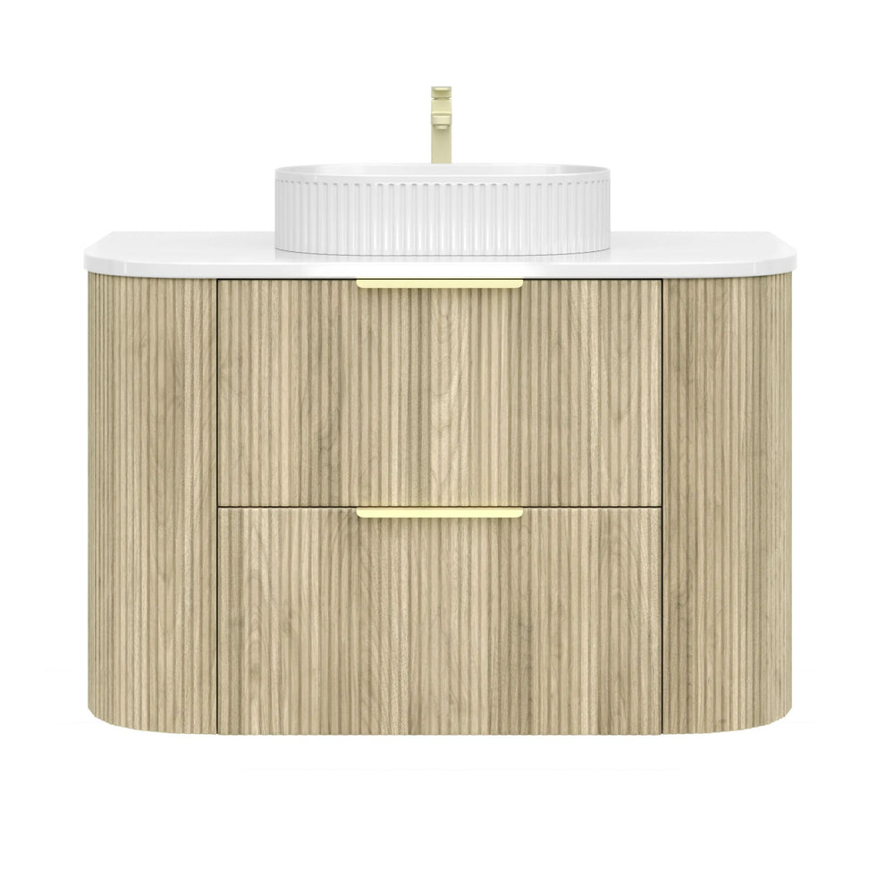 VITO ARDEN-D CLASSIC OAK 900MM FLUTED CURVED SINGLE BOWL WALL HUNG VANITY