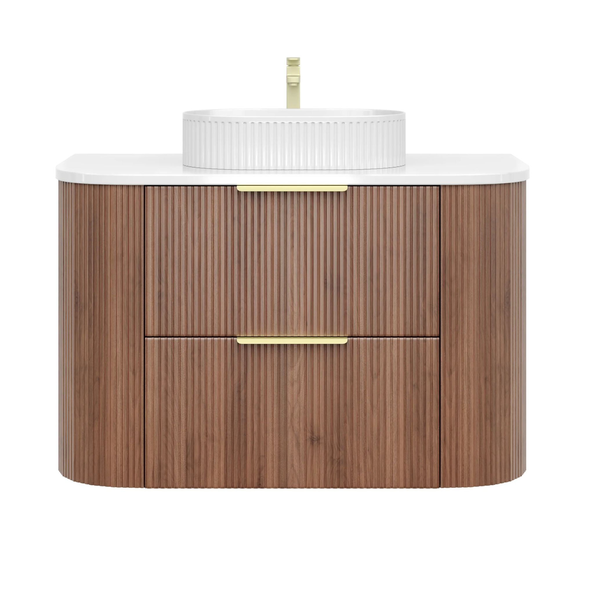 VITO ARDEN-D PRIME OAK 900MM FLUTED CURVED SINGLE BOWL WALL HUNG VANITY