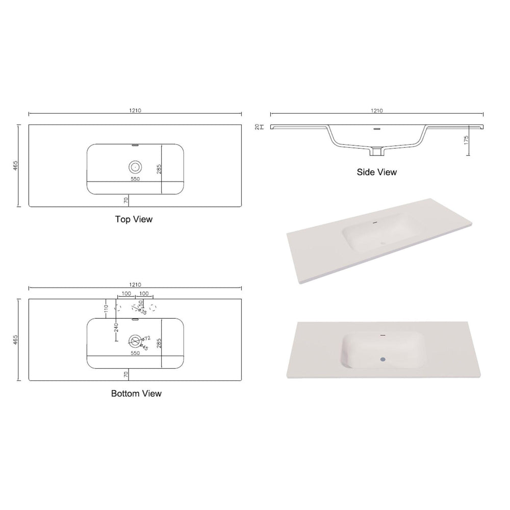 RIVA ARIA UNDERMOUNT SINGLE VANITY SOLID SURFACE TOP MATTE WHITE (AVAILABLE IN MULTIPLE SIZES)