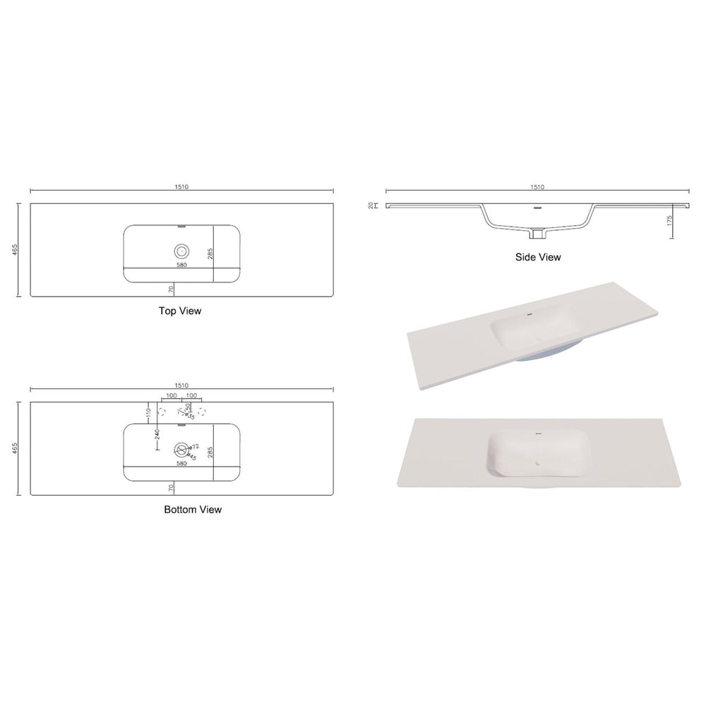 RIVA ARIA UNDERMOUNT SINGLE VANITY SOLID SURFACE TOP MATTE WHITE (AVAILABLE IN MULTIPLE SIZES)