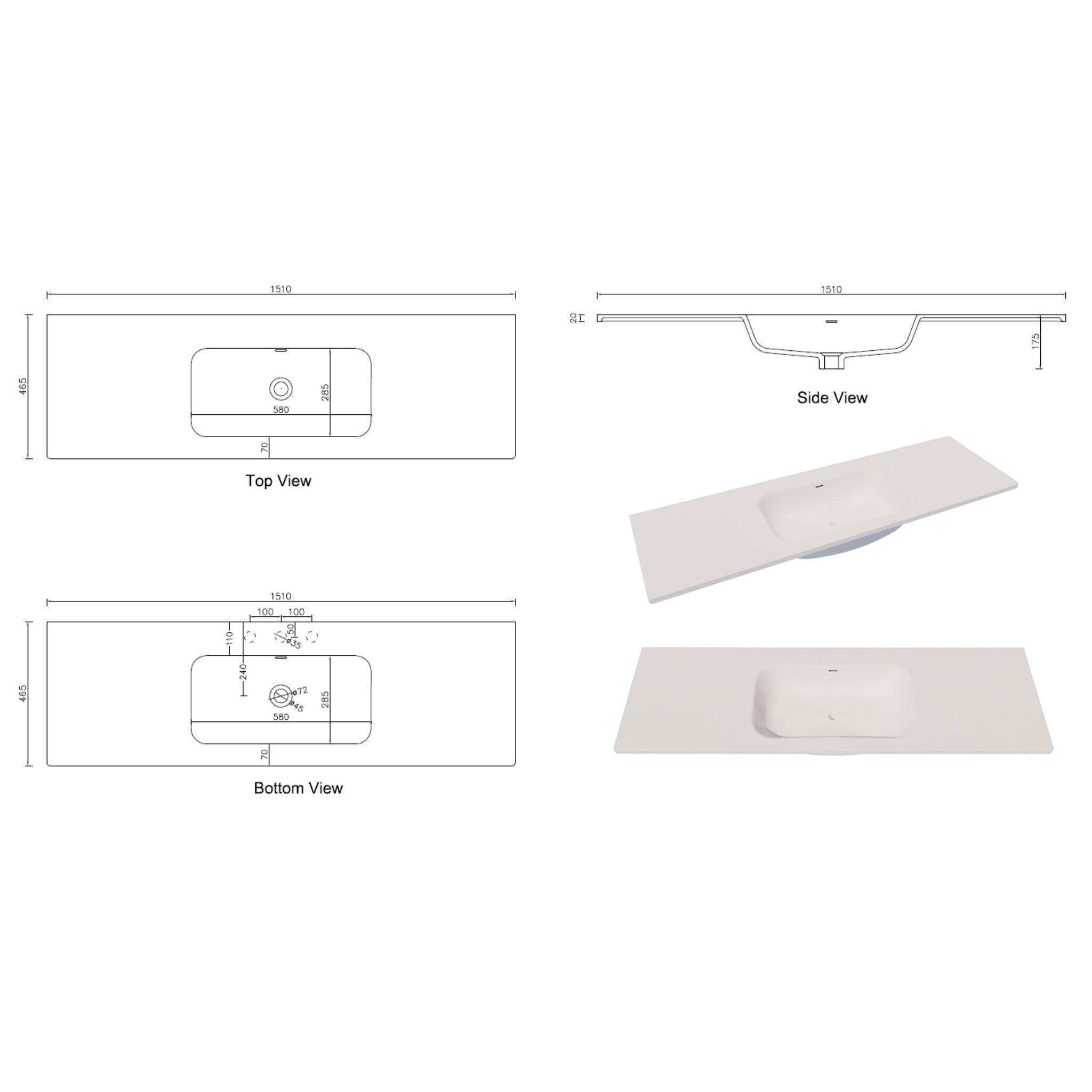 RIVA ARIA UNDERMOUNT SINGLE VANITY SOLID SURFACE TOP MATTE WHITE (AVAILABLE IN MULTIPLE SIZES)