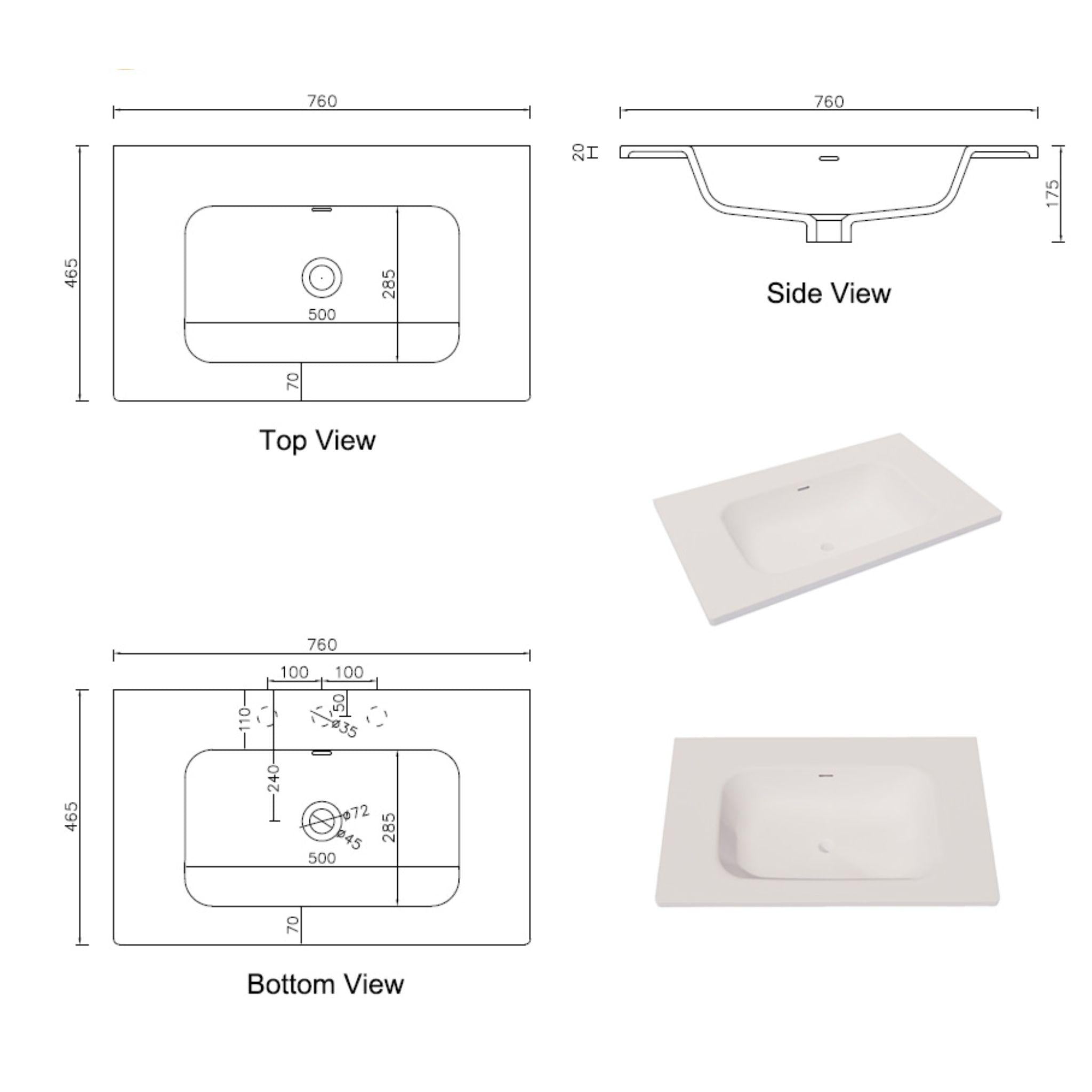 RIVA ARIA UNDERMOUNT SINGLE VANITY SOLID SURFACE TOP MATTE WHITE (AVAILABLE IN MULTIPLE SIZES)