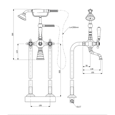 ARMANDO VICARIO PROVINCIAL FLOOR MOUNTED BATH FILLER CHROME