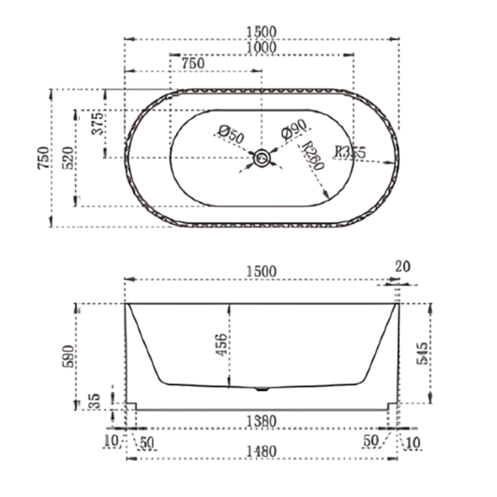 INFINITY ARTEMIS FREESTANDING BATHTUB MATTE WHITE (AVAILABLE IN 1500MM AND 1700MM)