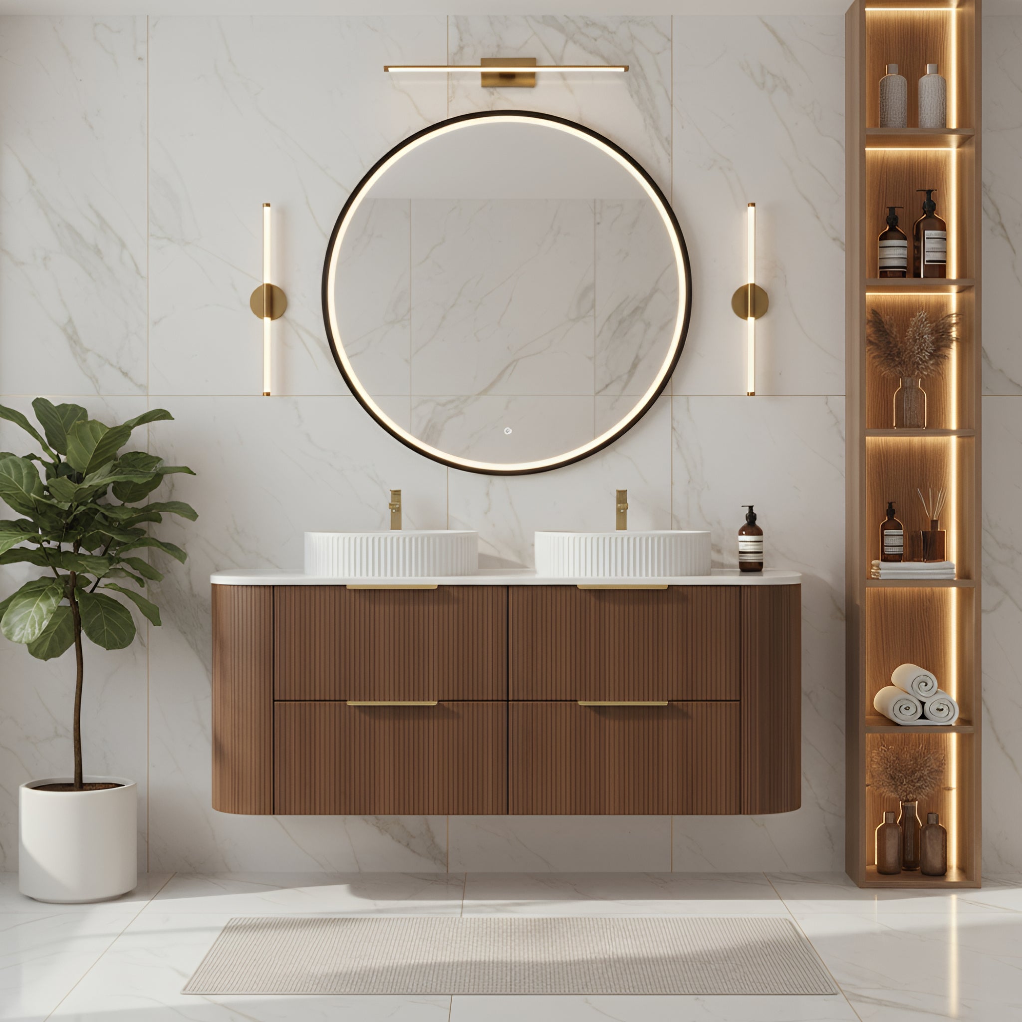 CETO ARTIS WALNUT 1500MM DOUBLE BOWL WALL HUNG VANITY