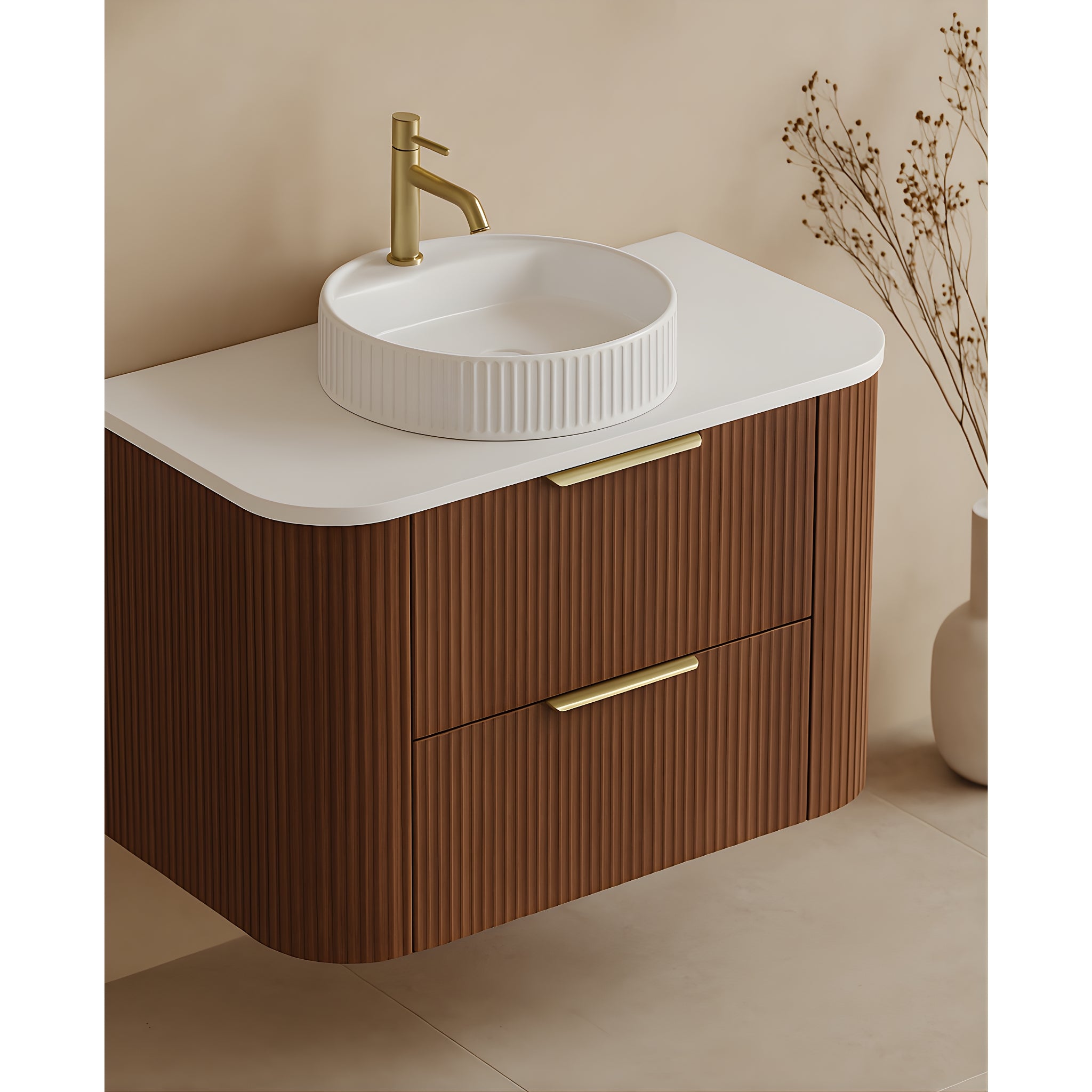 CETO ARTIS WALNUT 900MM SINGLE BOWL WALL HUNG VANITY