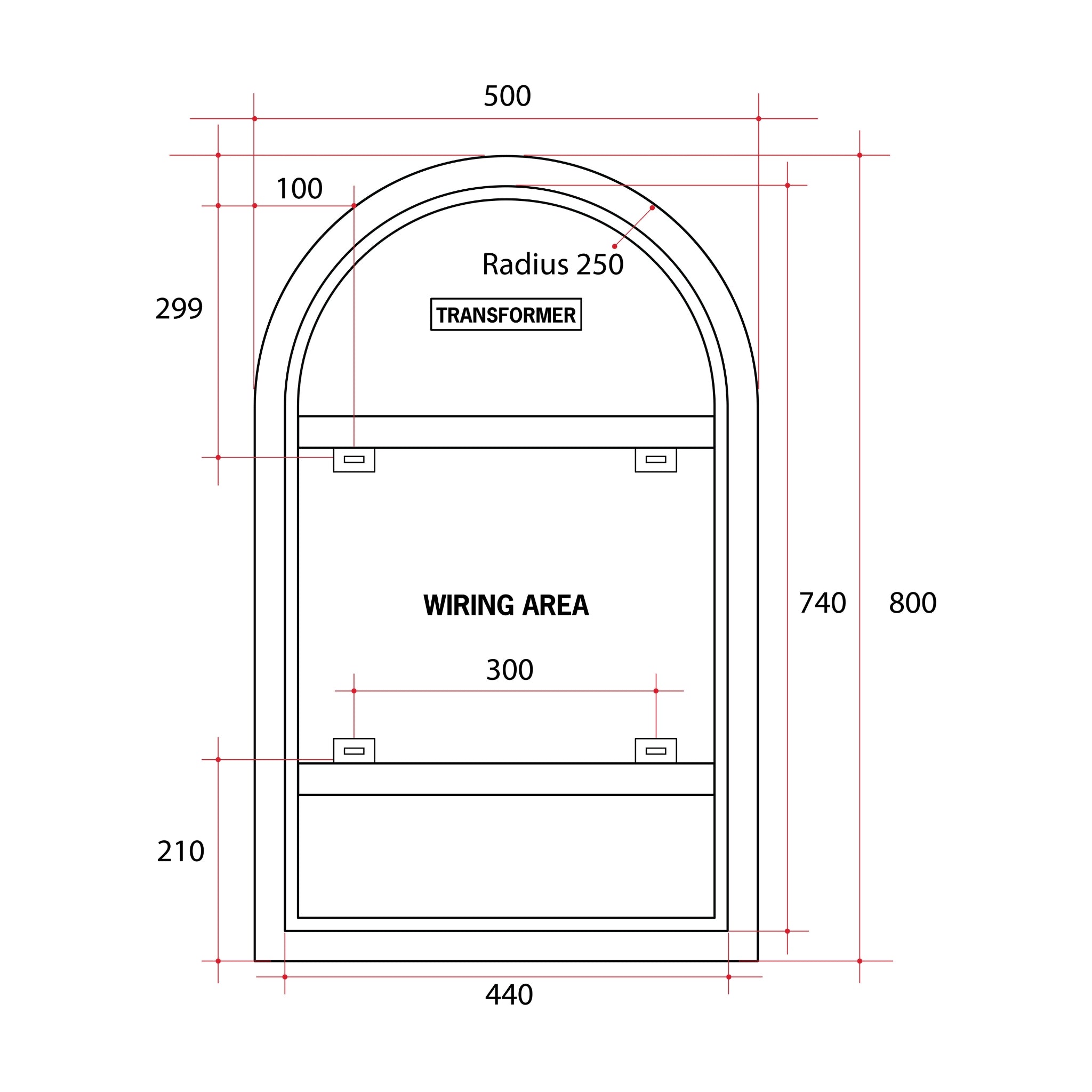 THERMOGROUP ABLAZE ARCH SHAPE PREMIUM BACKLIT MIRROR 500X800MM