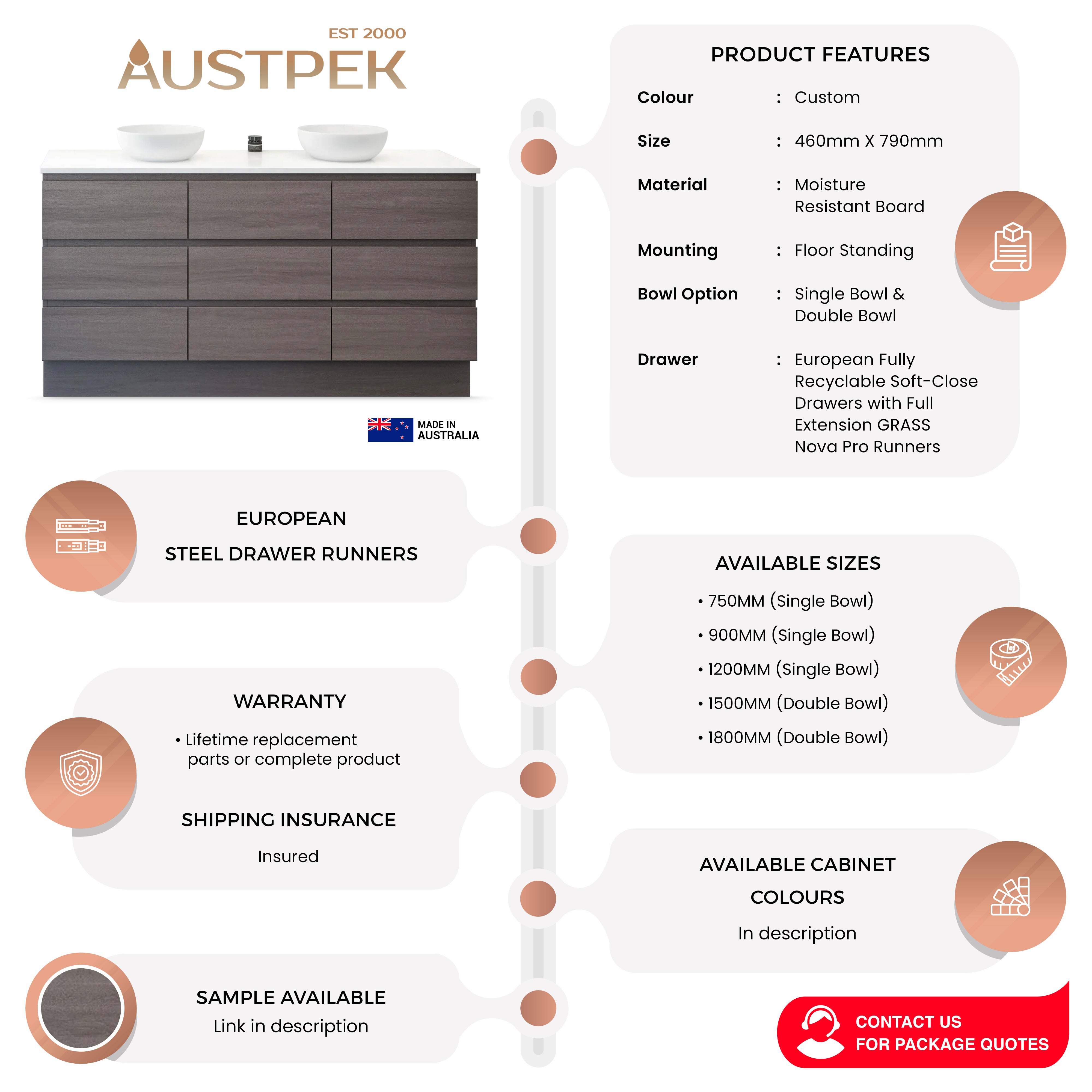 TIMBERLINE ASHTON CUSTOM WALL HUNG VANITY (ALL SIZING)