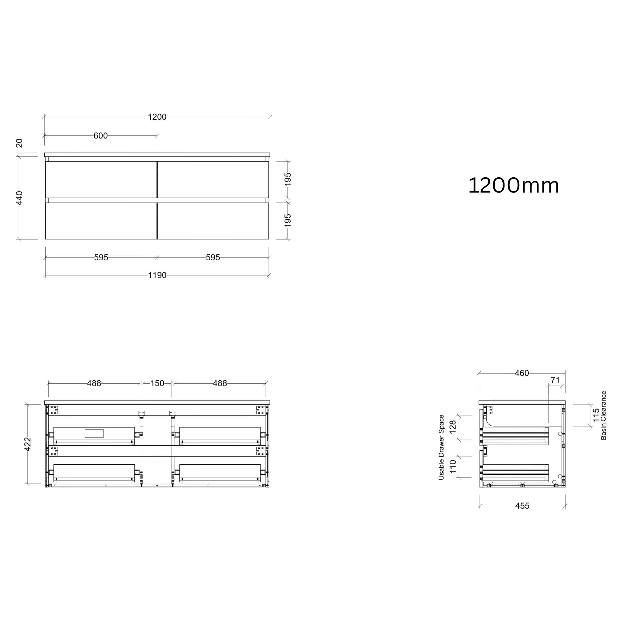 TIMBERLINE ASHTON CUSTOM WALL HUNG VANITY (ALL SIZING)