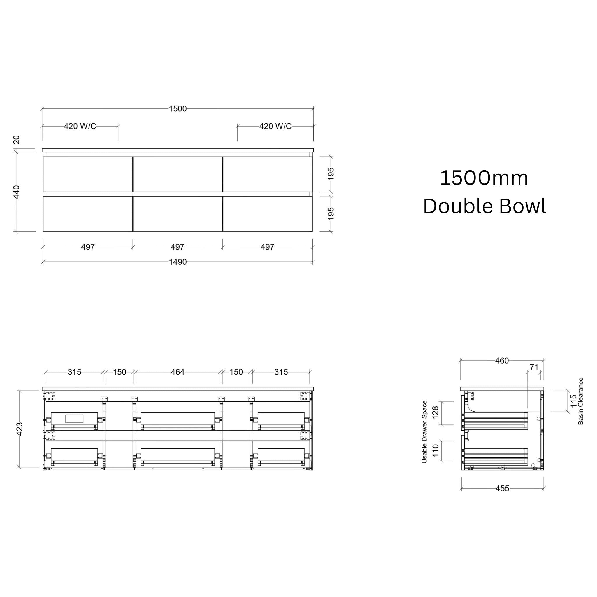 TIMBERLINE ASHTON CUSTOM WALL HUNG VANITY (ALL SIZING)