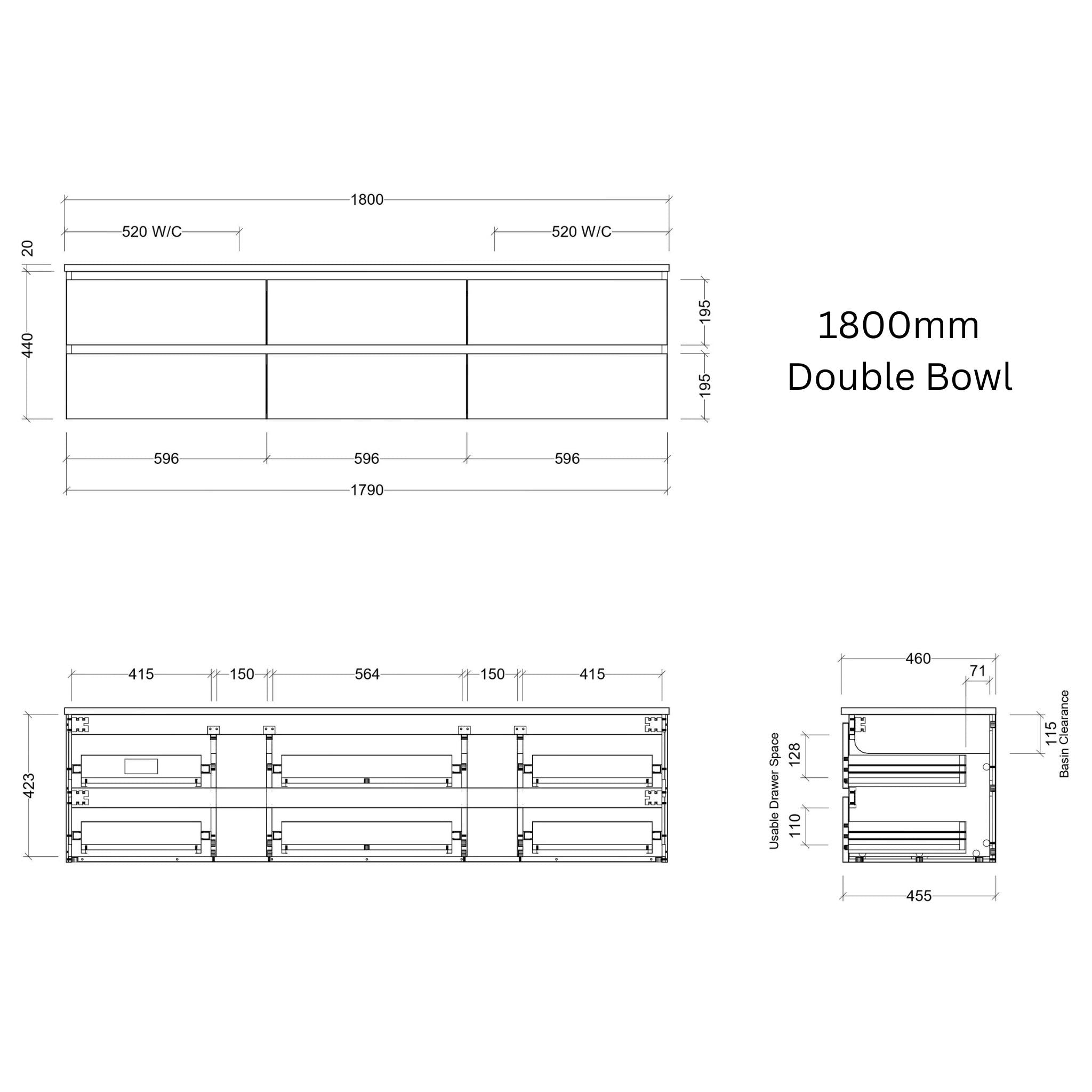 TIMBERLINE ASHTON CUSTOM WALL HUNG VANITY (ALL SIZING)