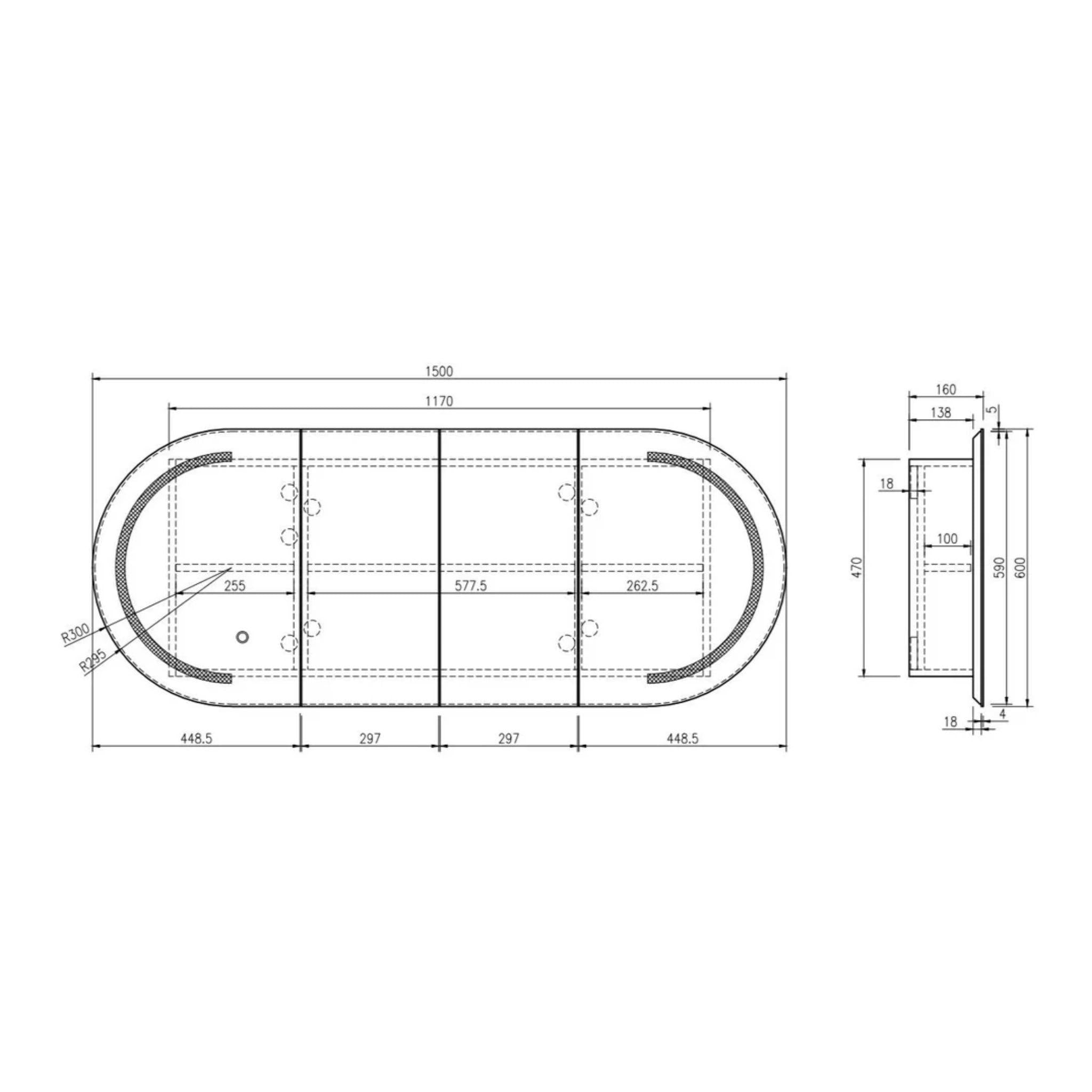 MERCIO ATHENA MATTE WHITE LED SHAVING CABINET 1500X600MM
