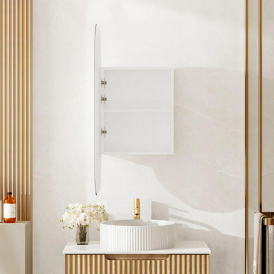 MERCIO ATHENA MATTE WHITE LED OVAL SHAVING CABINET 450X900MM
