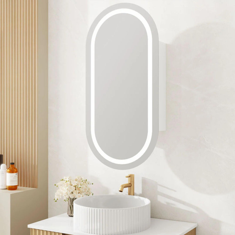 MERCIO ATHENA MATTE WHITE LED OVAL SHAVING CABINET 450X900MM