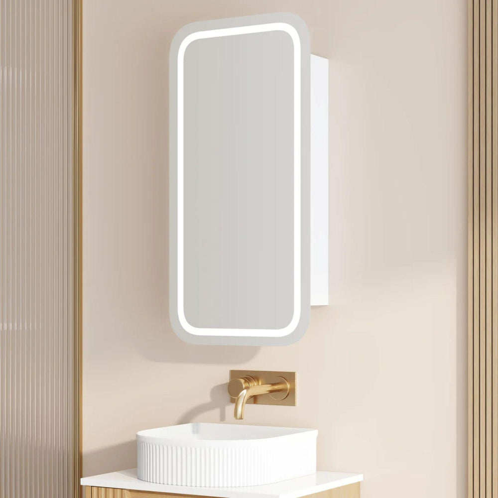 MERCIO ATHENA MATTE WHITE LED SQUARE SHAVING CABINET 450X900MM
