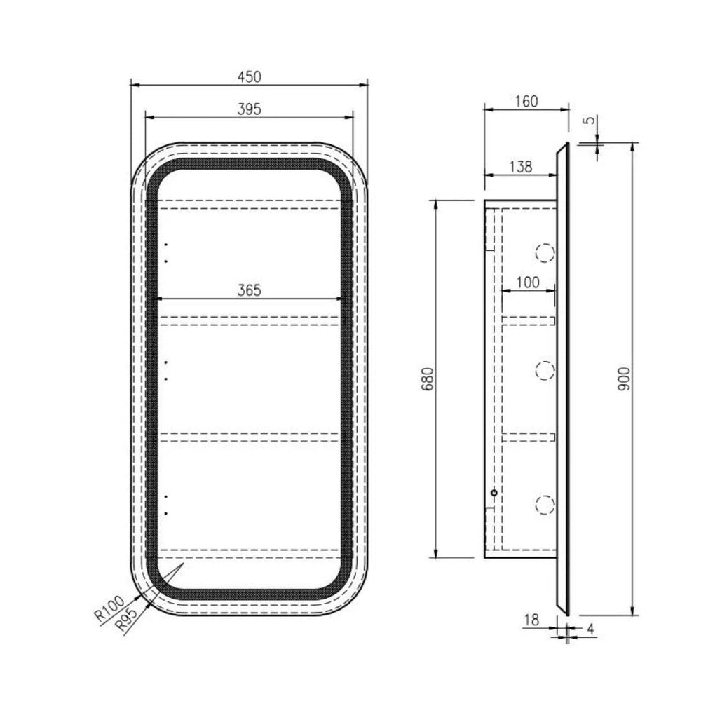 MERCIO ATHENA MATTE WHITE LED SQUARE SHAVING CABINET 450X900MM