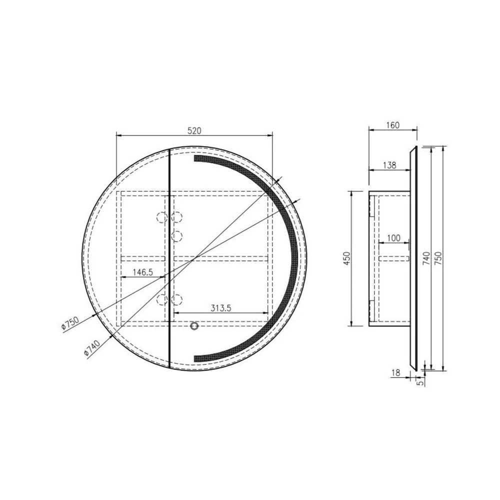 MERCIO ATHENA MATTE WHITE LED SHAVING CABINET 750X750MM
