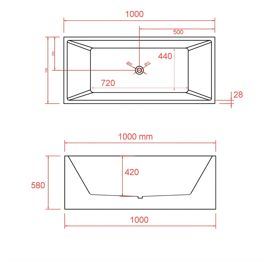 BROADWAY ATAUD SLIMLINE FREESTANDING BATHTUB GLOSS WHITE (MULTIPLE SIZES AVAILABLE)