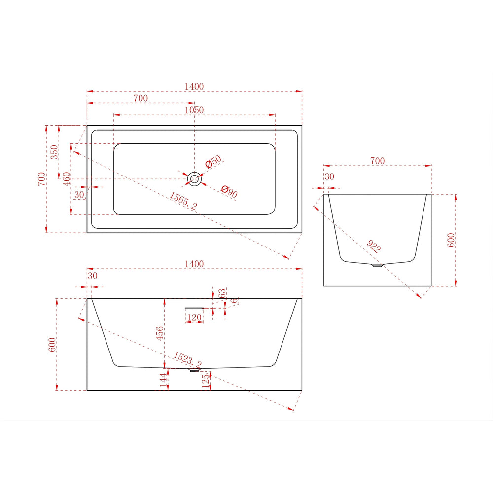 BROADWAY ATAUD SLIMLINE FREESTANDING BATHTUB GLOSS WHITE (MULTIPLE SIZES AVAILABLE)