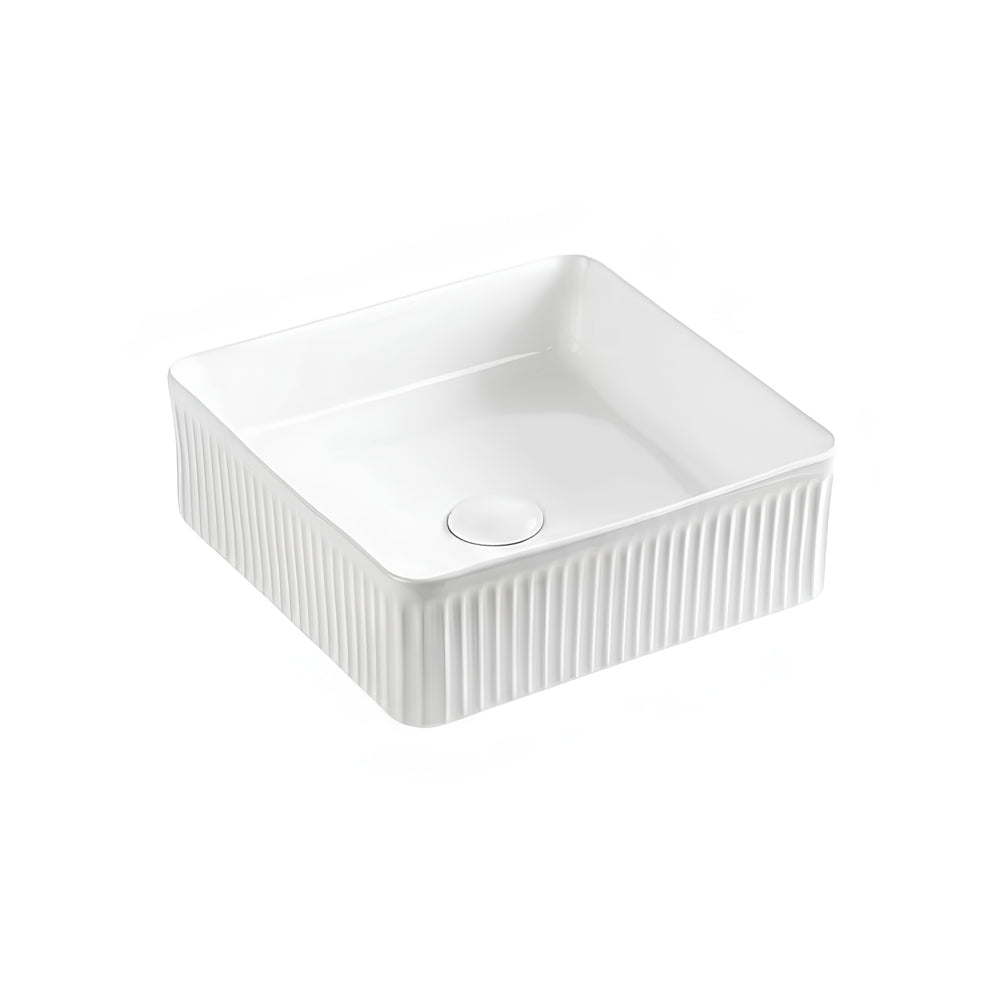 VITO ATHENA FLUTED SQUARE ABOVE COUNTER BASIN GLOSS WHITE 375MM
