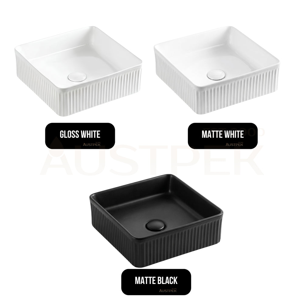 VITO ATHENA FLUTED SQUARE ABOVE COUNTER BASIN GLOSS WHITE 375MM