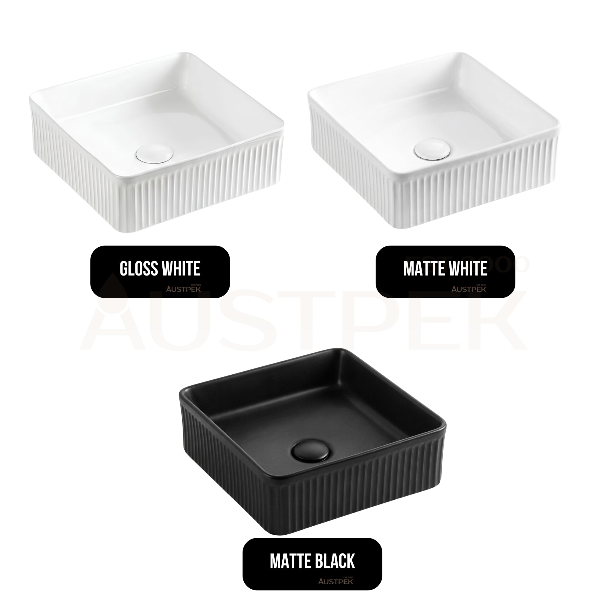 VITO ATHENA FLUTED SQUARE ABOVE COUNTER BASIN GLOSS WHITE 375MM