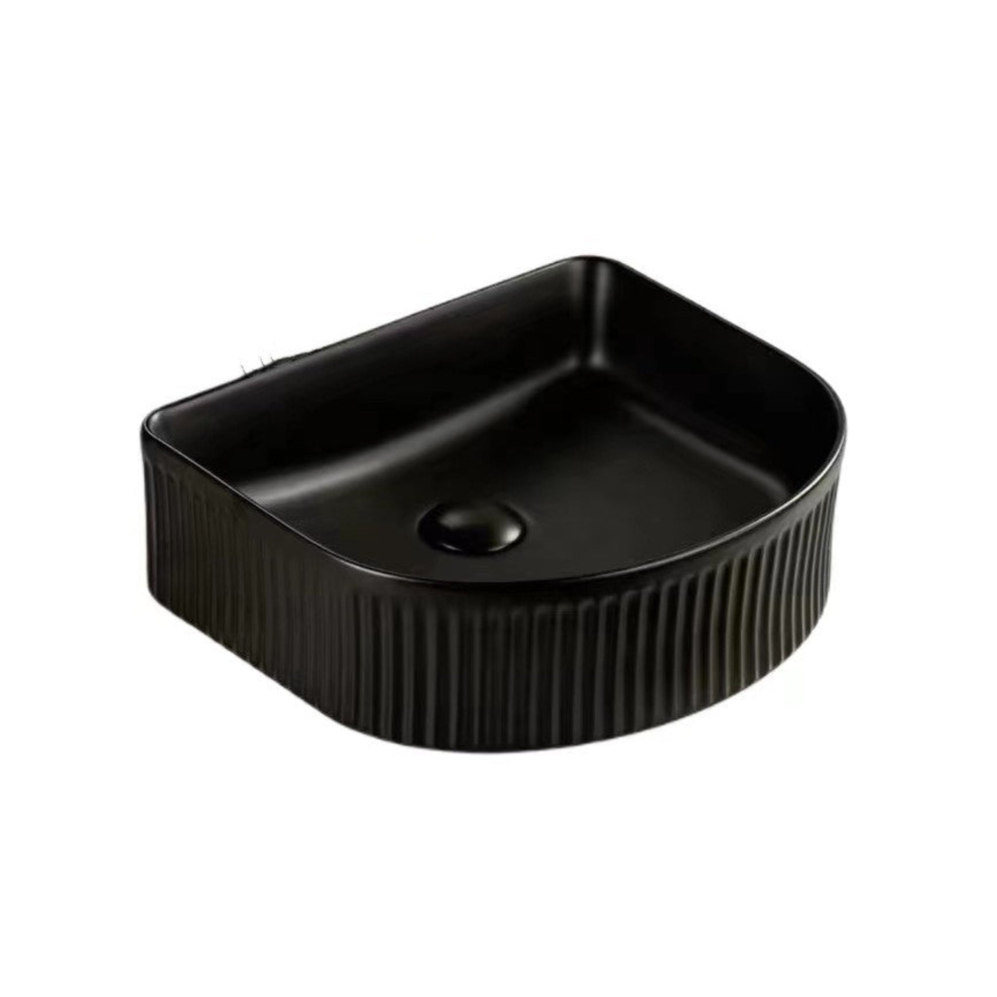 VITO ATHENA FLUTED ARCH PREMIUM CERAMIC ABOVE COUNTER BASIN MATTE BLACK 400MM