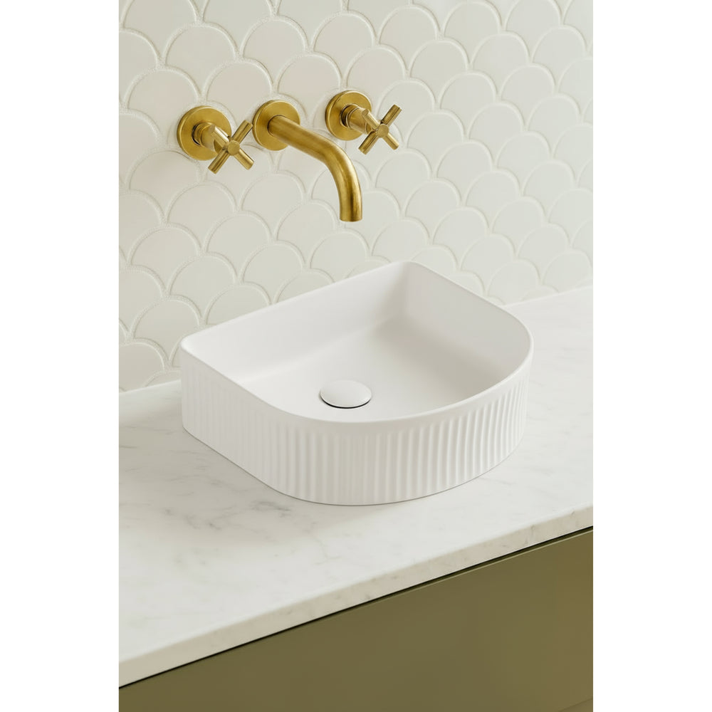 VITO ATHENA FLUTED ARCH PREMIUM CERAMIC ABOVE COUNTER BASIN MATTE WHITE 400MM