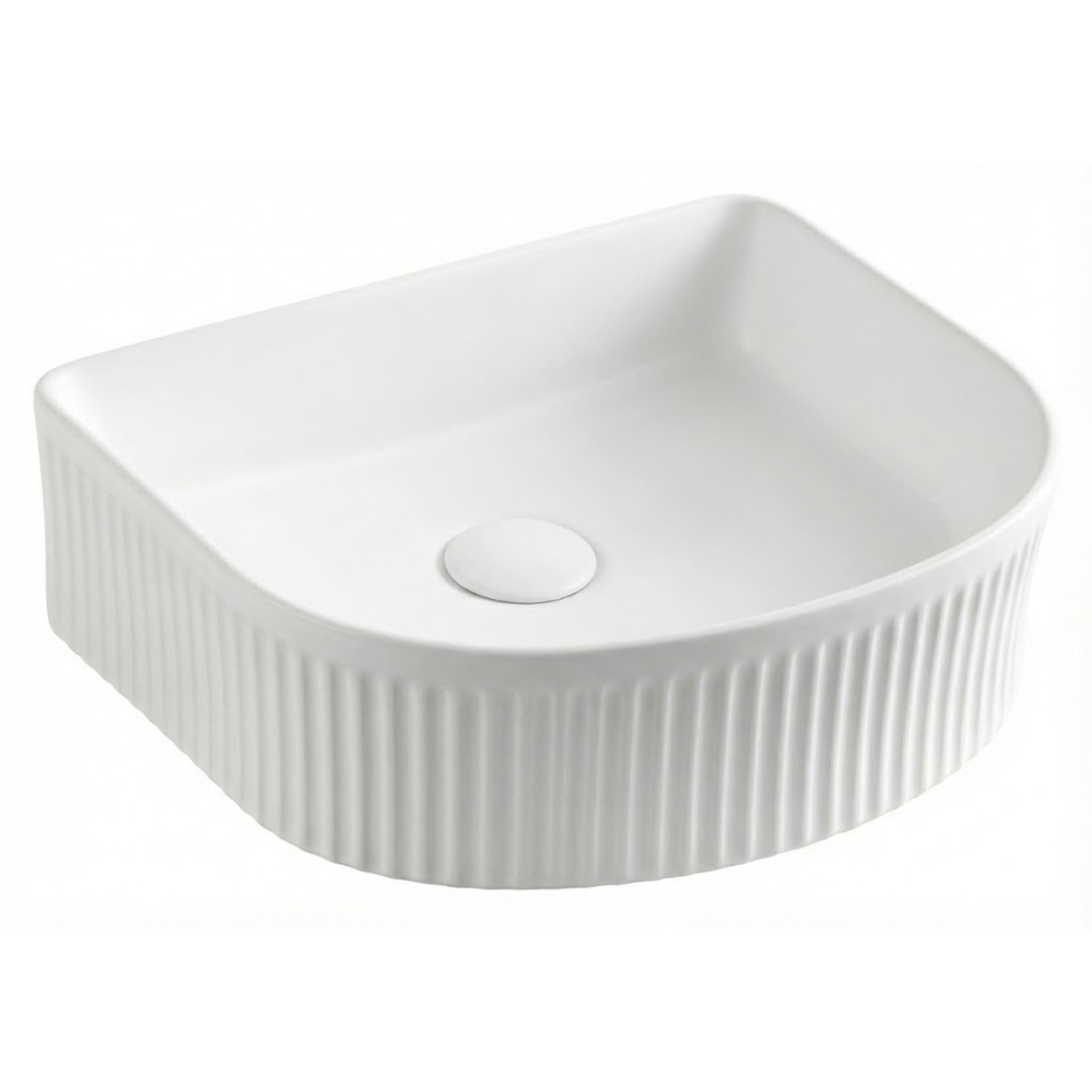 VITO ATHENA FLUTED ARCH PREMIUM CERAMIC ABOVE COUNTER BASIN MATTE WHITE 400MM
